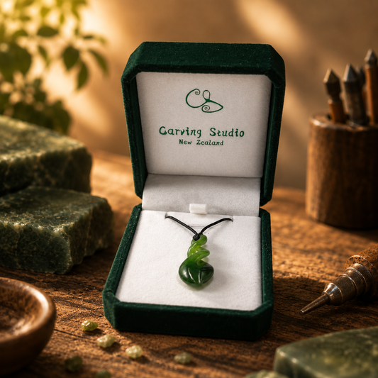 Greenstone Double Twist Pendant – 30mm Hand-Carved Pikorua Carving Studio NZ