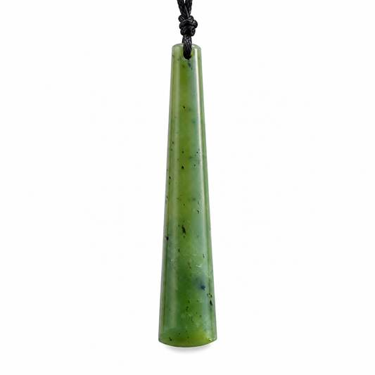 Slender hand-carved greenstone nephrite jade toki pendant 80mm by Carving Studio NZ
